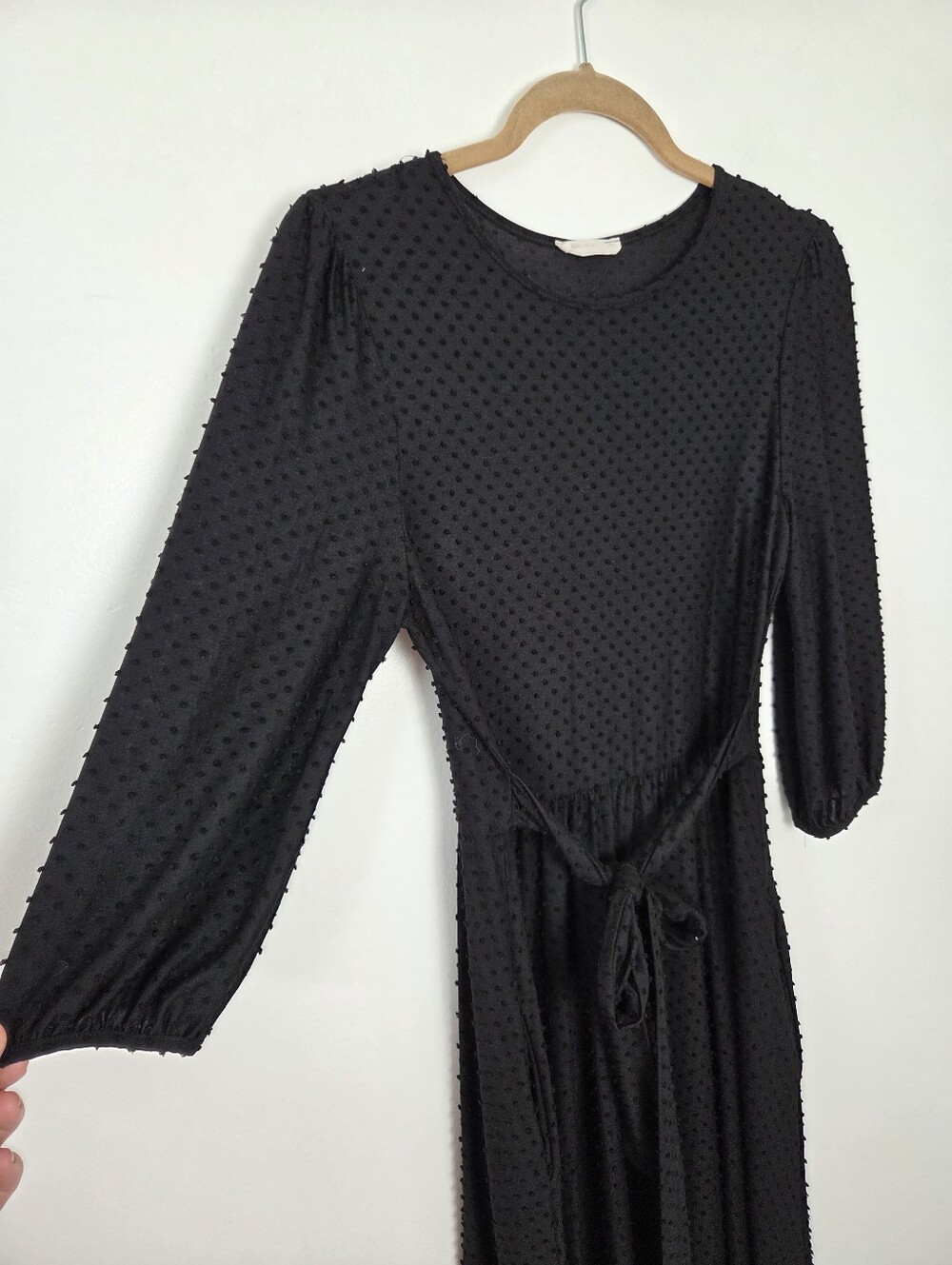 Black Swiss Dot Midi Dress Modest Monochrome Preppy Teacher Church Small Reborn - Picture 9 of 10